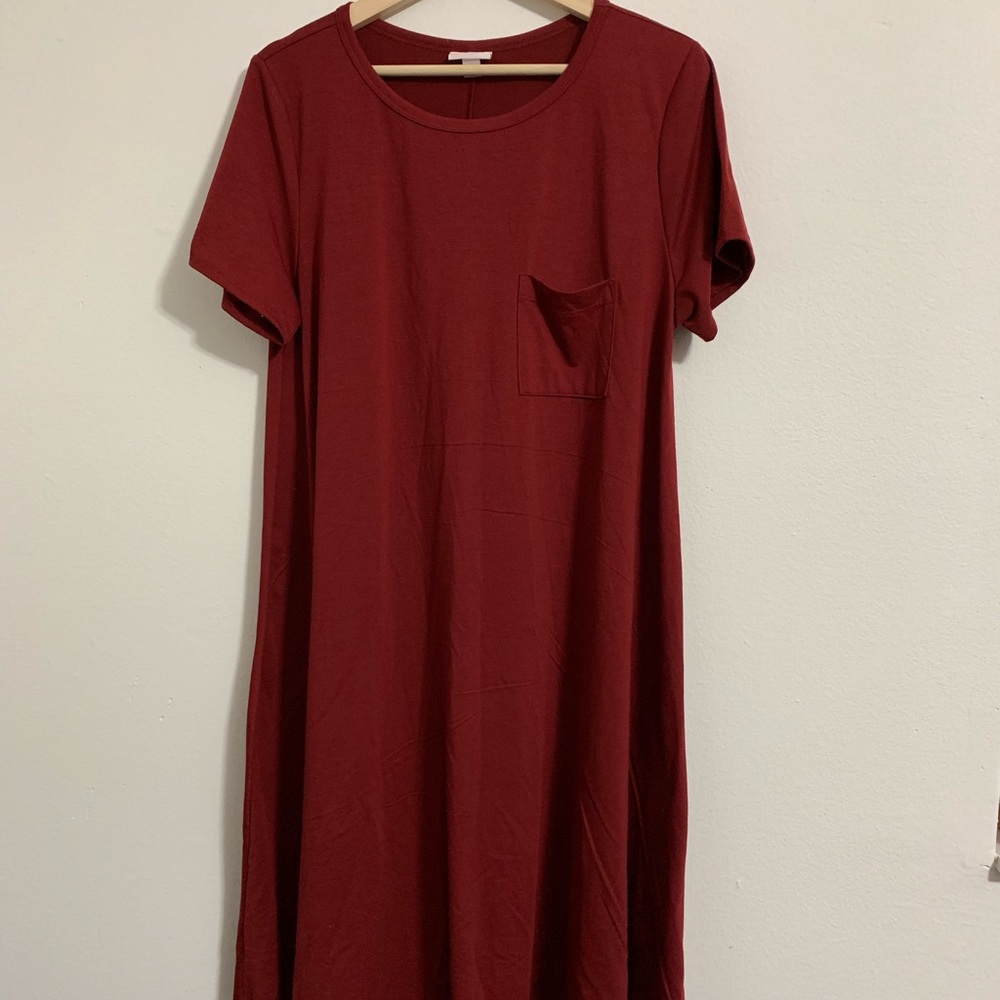 LuLaRoe L Maroon Pocket Dress